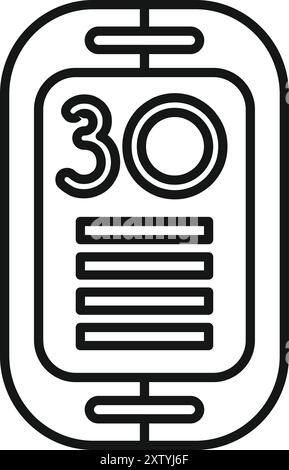 Icona a riga di uno smartphone che visualizza un limite di velocità, sottolineando l'importanza di pratiche di guida sicure Illustrazione Vettoriale