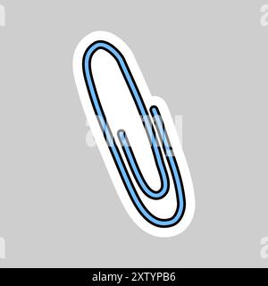 Adesivo con l'icona blu della graffetta, illustrazione vettoriale stile doodle Illustrazione Vettoriale