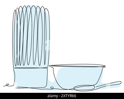 Illustrazione della frusta, della ciotola e del cucchiaio che raffigura gli utensili da cucina di base per le attività di cottura e cottura Illustrazione Vettoriale