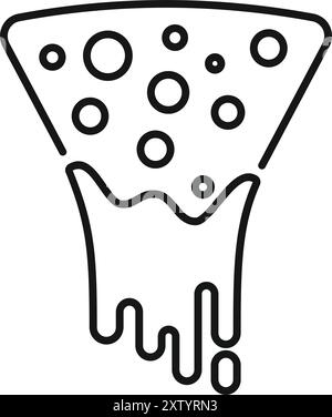 Questa semplice icona vettoriale rappresenta una fetta di pizza con il formaggio che si scioglie Illustrazione Vettoriale