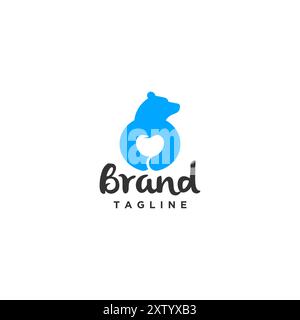 Logo Creative Bear Care Dental. Il grande orso blu abbraccia un dente. Illustrazione Vettoriale