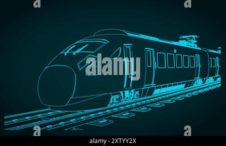 Illustrazioni vettoriali stilizzate di un treno ad alta velocità in primo piano Illustrazione Vettoriale