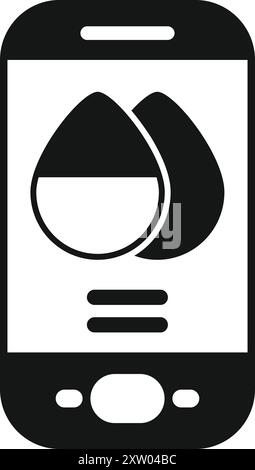 Icona semplice e audace di uno smartphone che visualizza una goccia d'acqua, perfetta per rappresentare le app di monitoraggio dell'idratazione Illustrazione Vettoriale
