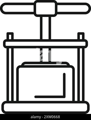 Questa icona a forma di linea raffigura una tradizionale pressa per vini in legno, uno strumento utilizzato per estrarre il succo dall'uva durante il processo di vinificazione Illustrazione Vettoriale