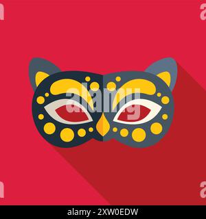 Maschera per gatto di Carnevale con sfondo rosso che rappresenta festività e festività Illustrazione Vettoriale