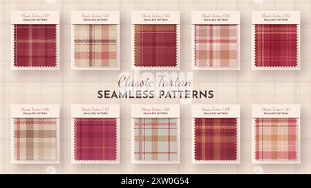 10 semplice motivo tartan senza cuciture. Struttura scozzese tradizionale. Tessuto alla moda. Sfondo tessile Illustrazione Vettoriale