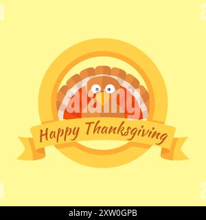 Cartolina di buon giorno del Ringraziamento con cartoni animati di tacchino. Illustrazione Vettoriale