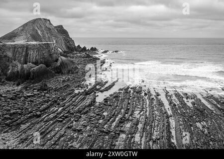 Vista da Hartland Point sulla costa nord-occidentale del Devon nell'Inghilterra occidentale, Regno Unito Foto Stock