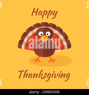 Cartolina di buon giorno del Ringraziamento con cartoni animati di tacchino. Illustrazione Vettoriale