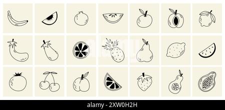 Illustrazione di uno schizzo disegnato a mano da frutti tropicali Illustrazione Vettoriale