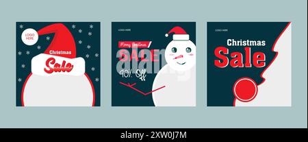 Set di post di vendita natalizi, social media, poster, modello vettoriale Illustrazione Vettoriale