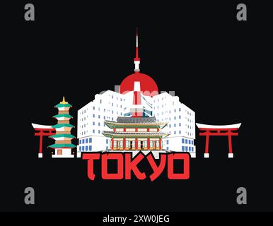 Illustrazione vettoriale Tokyo con tipografia per il design di t shirt, design di t shirt tokyo Illustrazione Vettoriale