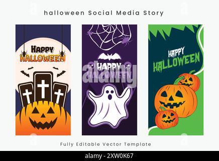 Set di Halloween Social Media Story Template, design vettoriale Illustrazione Vettoriale