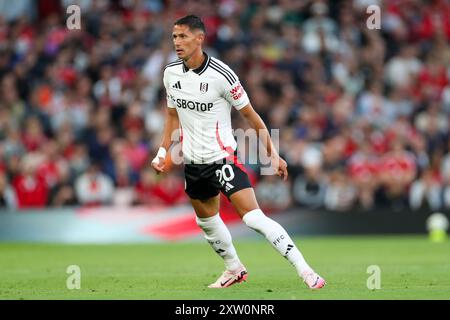Centrocampista del Fulham Sasa Lukic (20) durante la partita Manchester United FC contro Fulham FC English Premier League all'Old Trafford, Manchester, Inghilterra, Regno Unito il 16 agosto 2024 Credit: Every Second Media/Alamy Live News Foto Stock