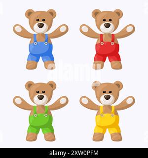 Piccola confezione con orsacchiotto e pantaloni colorati. Illustrazione Vettoriale