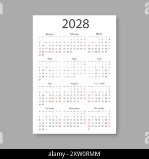 Icona del calendario 2028 in stile piatto. Illustrazione vettoriale Planner su sfondo isolato. Il calendario firma il concetto di business. Illustrazione Vettoriale