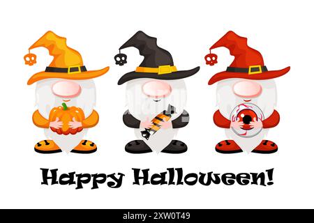Gnomi di Halloween dei cartoni animati. Buon Halloween. Illustrazione vettoriale Illustrazione Vettoriale
