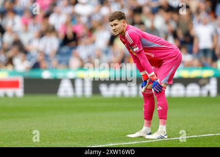 Il portiere del Leeds United Illan Meslier durante lo Sky Bet Championship match agli Hawthorns di West Bromwich. Data foto: Sabato 17 agosto 2024. Foto Stock