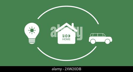 Apparecchiature ecologiche per la casa, auto elettrica alimentata da energia solare - concetto di design moderno, modello in formato vettoriale modificabile Illustrazione Vettoriale