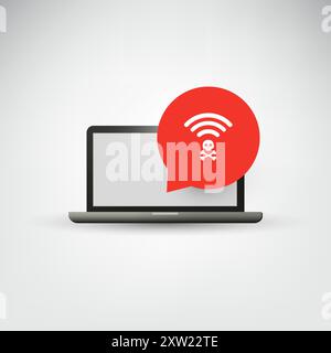 Connessioni wireless non sicure, hacker non sicuri, hotspot Wi-Fi pubblici gratuiti - virus, backdoor, ransomware, frode, spam, phishing, truffa, hacker A. Illustrazione Vettoriale