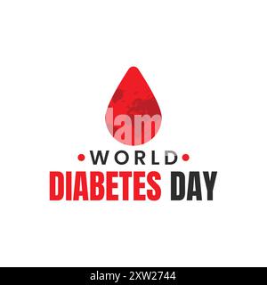 Poster della giornata mondiale del diabete con gocce di sangue e mappa del mondo, design vettoriale Illustrazione Vettoriale