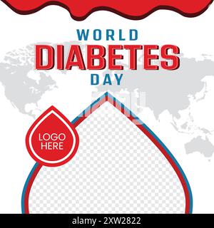 Poster della giornata mondiale del diabete con spazio per immagine, modello vettoriale Illustrazione Vettoriale