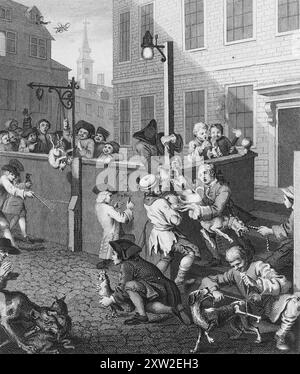 Incisione su William Hogarth (1697 - 1764) dalla sua serie, The Four Stages of Cruelty, pubblicata per la prima volta nel 1751. Questa serie descrive le tappe della vita del personaggio immaginario Tom Nero. Foto Stock