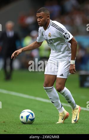 Varsavia, Polonia, 14 agosto 2024. Kylian Mbappe del Real Madrid durante la partita di Supercoppa UEFA allo Stadio Nazionale di Varsavia. Il credito immagine dovrebbe essere: Jonathan Moscrop / Sportimage Foto Stock