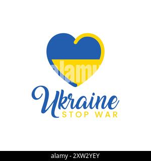 Ucraina Stop War Heart design isolato, Patriottico, Russia e Ucraina conflitto di guerra, diffondere la pace Illustrazione Vettoriale