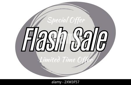 Modelli di etichette promozionali in vendita flash vendita su forma ovale. Offerta speciale, acquista ora promozione banner sito Web design intestazione su sfondo grigio Illustrazione Vettoriale