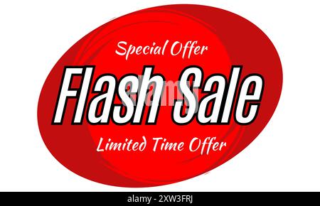 Modelli di etichette promozionali in vendita flash vendita su forma ovale. Offerta speciale, acquista ora promozione banner sito Web design intestazione su sfondo rosso Illustrazione Vettoriale