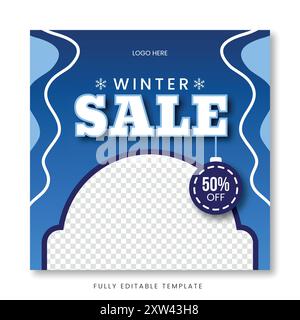 Modello vettoriale promozionale per gli sconti invernali con il 50% di sconto Illustrazione Vettoriale