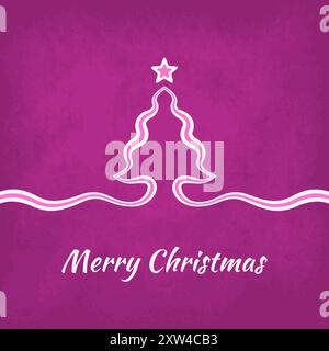 Buon biglietto di auguri natalizi con albero creato da un nastro su sfondo viola. Illustrazione Vettoriale