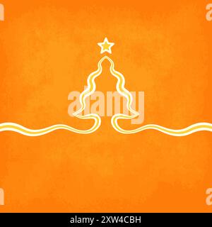 Sfondo cartolina di Natale con albero di natale creato da un nastro su sfondo dorato. Illustrazione Vettoriale