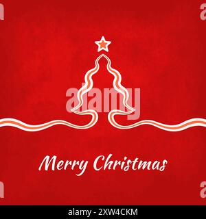 Buon Natale con albero di natale e stella su sfondo rosso. L'albero viene creato con la barra multifunzione. Illustrazione Vettoriale