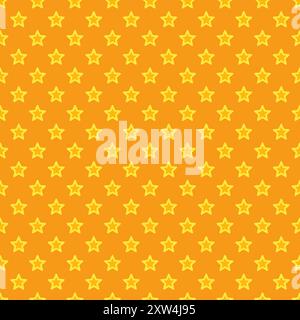 Texture natalizia senza cuciture in un'atmosfera retrò. Lo schema è formato da stelle gialle su sfondo arancione. Illustrazione Vettoriale
