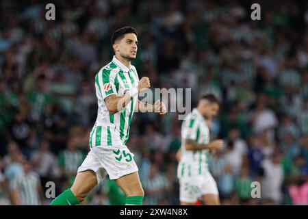 Marc Bartra festeggia dopo aver segnato un gol durante la partita di LaLiga EASPORTS tra le squadre del Real Betis Balompie e del Girona FC all'Estadio Benito Villamarin Foto Stock