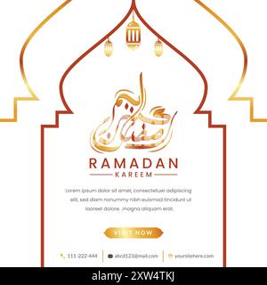 Biglietto d'auguri di lusso Ramadan Kareem, Gold Design, calligrafia araba Illustrazione Vettoriale