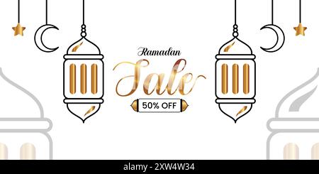 Ramadan sale Banner Gold Design, decorazioni di sfondo Illustrazione Vettoriale