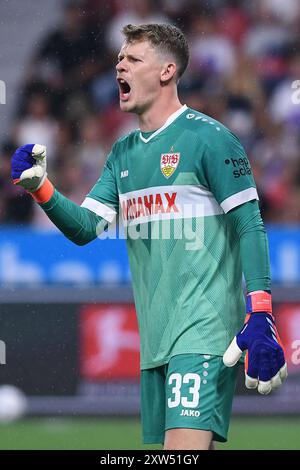 Leverkusen, Germania. 17 agosto 2024. Fussball DFL-Supercup Bayer 04 Leverkusen - VfB Stuttgart AM 17.08.2024 in der BayArena a Leverkusen Alexander Nuebel ( Stoccarda ) le normative DFL vietano qualsiasi uso di fotografie come sequenze di immagini e/o quasi-video. Foto: Revierfoto credito: ddp media GmbH/Alamy Live News Foto Stock