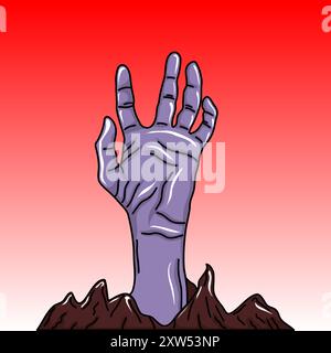 Zombie Hand Rising from Ground - Halloween Horror Illustration Illustrazione Vettoriale