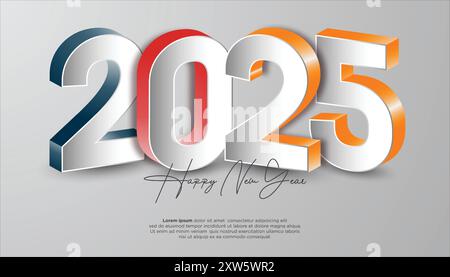 Felice anno nuovo 2025. Decorazioni realistiche natalizie elegante numero 3D per riviste, calandre e poster Illustrazione Vettoriale