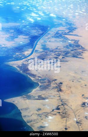 Vista aerea del Golfo di Suez e del canale di Suez in Egitto. Foto Stock