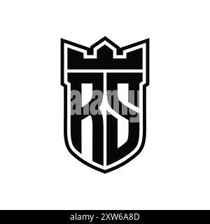 Logo RS Letter con forma dello scudo con corona geometrica all'interno del contorno nero su modello di sfondo bianco Foto Stock