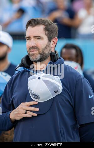 Nashville, Stati Uniti. 17 agosto 2024. L'allenatore dei Tennessee Titans Brian Callahan. I Seattle Seahawks giocano contro i Tennessee Titans in una gara di pre-stagione al Nissan Stadium di Nashville, Tennessee, il 17 agosto 2024. (Foto di Kindell Buchanan/Sipa USA) credito: SIPA USA/Alamy Live News Foto Stock