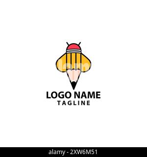 Design vettoriale del logo del bug a matita Illustrazione Vettoriale