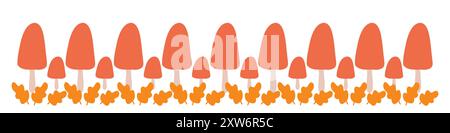 Motivo di funghi arancioni con foglie su sfondo bianco Illustrazione Vettoriale