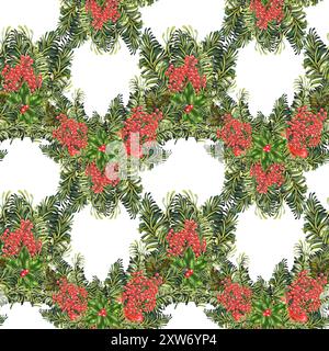 Mazzi di Natale con rametti di abete verde e frutti di bosco. Illustrazione botanica acquerello isolata su sfondo bianco. Vint Foto Stock