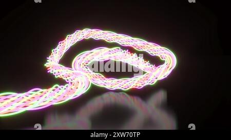 Curve al neon movimento dinamico della luce sul rendering 3d della superficie specchiata Foto Stock