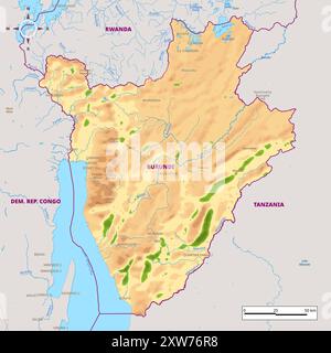 Mappa fisica dettagliata del Burundi Illustrazione Vettoriale